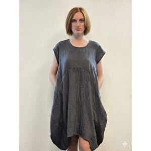 Cosmo's Women's Charcoal Grey Cheese Cotton Gauze Lined Balloon Dress Small